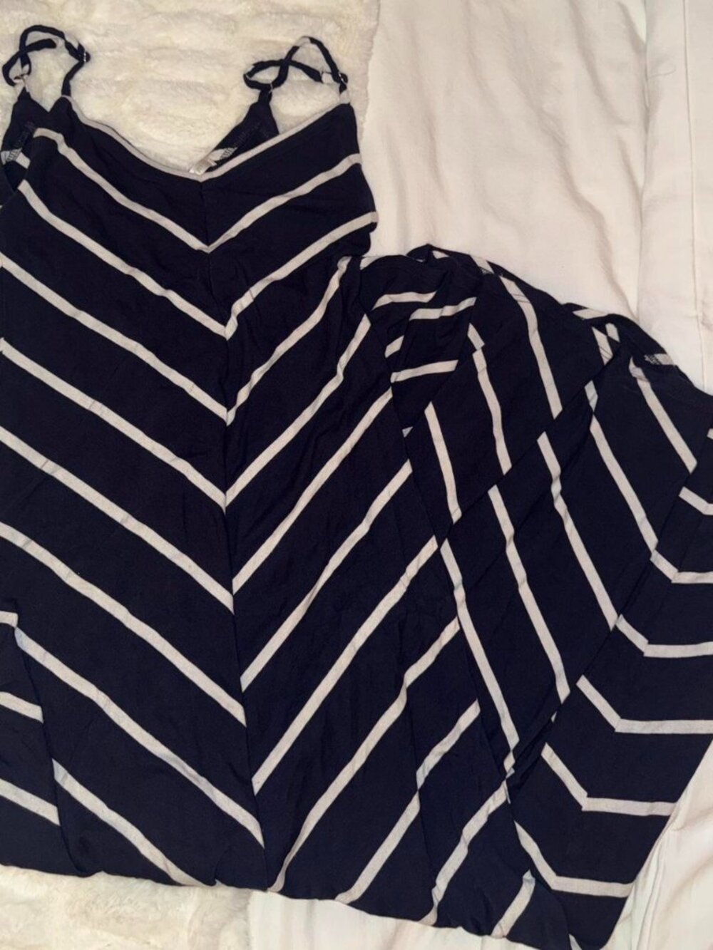 Matty M navy and white striped maxi dress